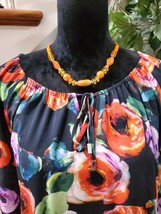 Womens Black Floral Polyester Long Sleeve Round Neck Drawstring Blouse 18/20W - £21.23 GBP