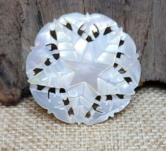 Vintage Mother Of Pearl Star Design Pin Brooch Hand Carved with BETH-LEHEM - $34.64