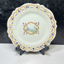 Antique French Faience Pottery Plate 9.5&quot; Hand Painted - £52.58 GBP