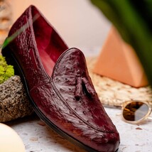 Aubiere Genuine Ostrich Quill Slip on Shoes Wine image 11