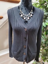 Talbots Women&#39;s Black Cotton &amp; Viscose V-Neck Long Sleeve Casual Sweater Size L - £21.71 GBP