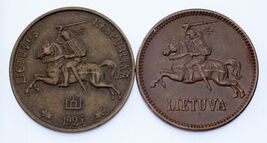 Lithuania 2-Coin Set 1925 10 Centu (XF) &amp; 1936 5 Centai (AU) - $97.18