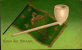 St. Patrick&#39;s Day 1909 Postcard &quot;Erin Go Bragh&quot; Green Harp Flag / Clay Pipe Bkc - £3.89 GBP