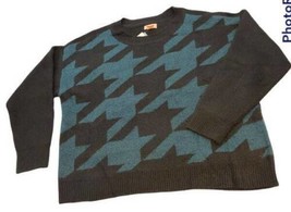 Sweater EVRI Print Drop-Shoulder Crewneck Plus Size 2X Teal Houndstooth woman&#39;s - £17.98 GBP