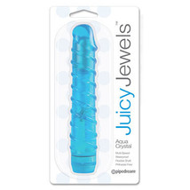 Pipedream Juicy Jewels Aqua Crystal Ribbed Semi-Realistic Vibrator Blue - $36.95