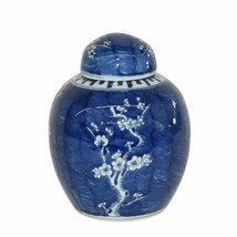 Beautiful Cute Blue and White Porcelain Ginger Jar Plum Tree Motif 8.5&quot; - £88.42 GBP