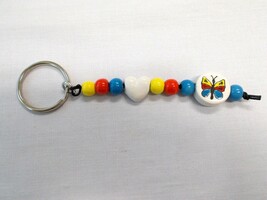 CERAMIC BEAD YELLOW RED BLUE BUTTERFLY DISC &amp; WHITE HEART SHAPE KEY CHAI... - $9.75 CAD