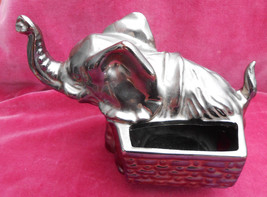 Vintage Elephant Planter Iridescent Black Grey Figurine 8 1/2&quot; - £19.34 GBP