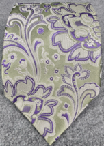 Paisley Silk Tie Green Purple Floral Mens Necktie Geoffrey Beene Designer - $17.81