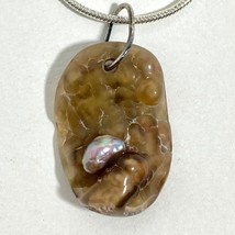 Tampa Bay Fossil Coral Agate &amp; Freeform Pearl Pendant Silver Plated Necklace - £37.39 GBP