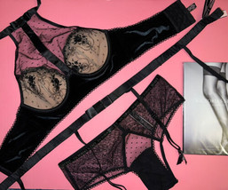 Victoria&#39;s Secret Hoher Hals S 34B Bh Set +Strumpfband +M Höschen Schwarz Gold - £99.70 GBP