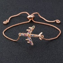New Arrival Copper CZ Aircraft Chain Bracelet For Women Adjustable Charm Fly Pla - £10.33 GBP