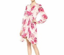 Calvin Klein Womens 6 Khaki Pink Floral Sheer Chiffon Faux Wrap Dress No... - £30.74 GBP