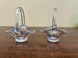 Set of 2 Delicate Clear Glass Handblown Baskets - Scalloped - $13.63