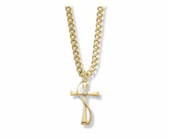 14K Gold Filled Maltese Wire Cross With Cubic Zirconia Stone Necklace &amp; Chain - £63.26 GBP