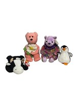 Ty Beanie Babies Bear Lot Of 4 Assorted Years 1993 to 2009 Cow Penguin B... - $324.97 MXN