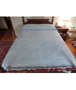 Vtg. PLUSH SOLID BLUE WAVY CHENILLE Ball Fringed BEDSPREAD CUTTER - 92&quot; ... - £62.12 GBP