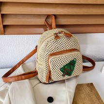 2022 Fashion Women Summer Backpack PU+ Straw Woven Shoulder Bag Girls Travel Bea - £20.57 GBP