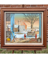 Original H Hargrove Oil Painting Wagon/Barn/Pumpkin Autumn 30x27&quot; Signed... - €644,80 EUR