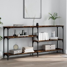 Industrial Rustic Smoked Oak Wooden Large Wide Narrow Console Table With Shelves - £100.20 GBP