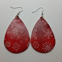 Christmas Snowflake Earrings Faux Leather Red White Option 2 - £5.55 GBP