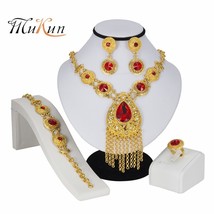 MUKUN Bridal Jewelry Sets Gold Color Jewelry Set Trendy Necklace Earrings Bracel - £26.62 GBP