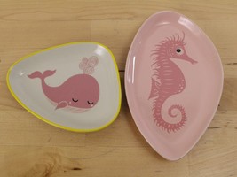 Lot of 2 Bloomingville Mini Whale &amp; Seahorse Plate Dish Pink Beige Trinket - £17.12 GBP