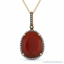 6.00ct Red Agate &amp; Diamond Halo Pendant Chain Necklace in 14k Rose &amp; Black Gold - £523.96 GBP