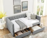 Linen Upholstered Twin Size Daybed With Two Storage Drawers, Wooden Sofa... - $657.99