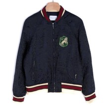 Sandro Paris Blue Black Brocade Cream Trim Lion Letterman Bomber Jacket ... - $1,821.72 MXN
