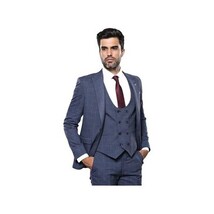 Men 3pc European Suit WESSI by J.VALINTIN Extra Slim Fit JV33 Navy Window Pane image 4
