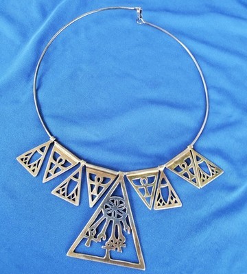 Sterling Silver 925 Deco Necklace 54 Gr Vintage Egyptian Revival Designer Collar Item image 2