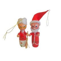 VTG 1970’s Mrs. &amp; Mr. Wooden Santa Claus Handpainted Christmas Ornaments - £12.49 GBP