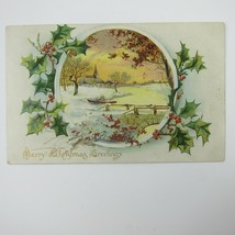 Christmas Postcard Church Snow Bridge Raphael Tuck &amp; Sons Gold Embossed ... - $19.99