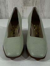 Vintage Salvatore Ferragamo Womens Leather Low Heel Mint Green Snakeskin... - $20.77