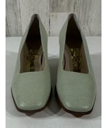 Vintage Salvatore Ferragamo Womens Leather Low Heel Mint Green Snakeskin... - £23.64 GBP