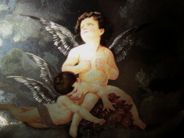 CHERUBS with ROSES black with reflective silver/blue/red picture framed ... - $5.40