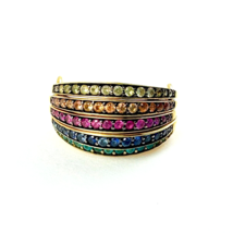 Rarities Sterling Multicolor Sapphire &amp; Neon Apatite MultiWay Ring Band  Size 7 - £133.19 GBP