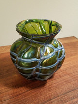 Czech Art Glass Pallme Konig 1910 Threaded Glass Squat Vase - £19.80 GBP