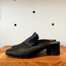 9 - Intentionally Blank Black Slip On Square Toe Leather Heeled Mules 03... - $60.00