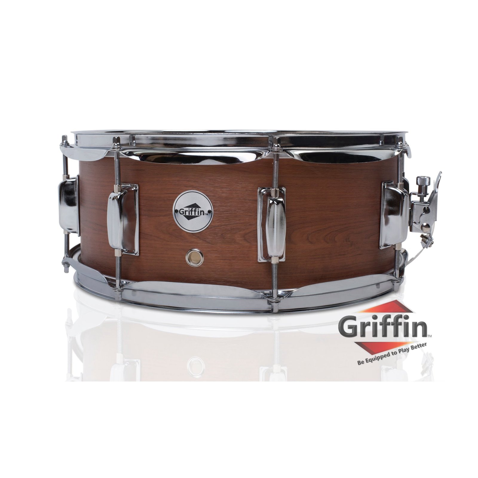 GRIFFIN Snare Drum - Poplar Wood Shell 14" x 5.5" with Flat Hickory PVC - 8 Meta