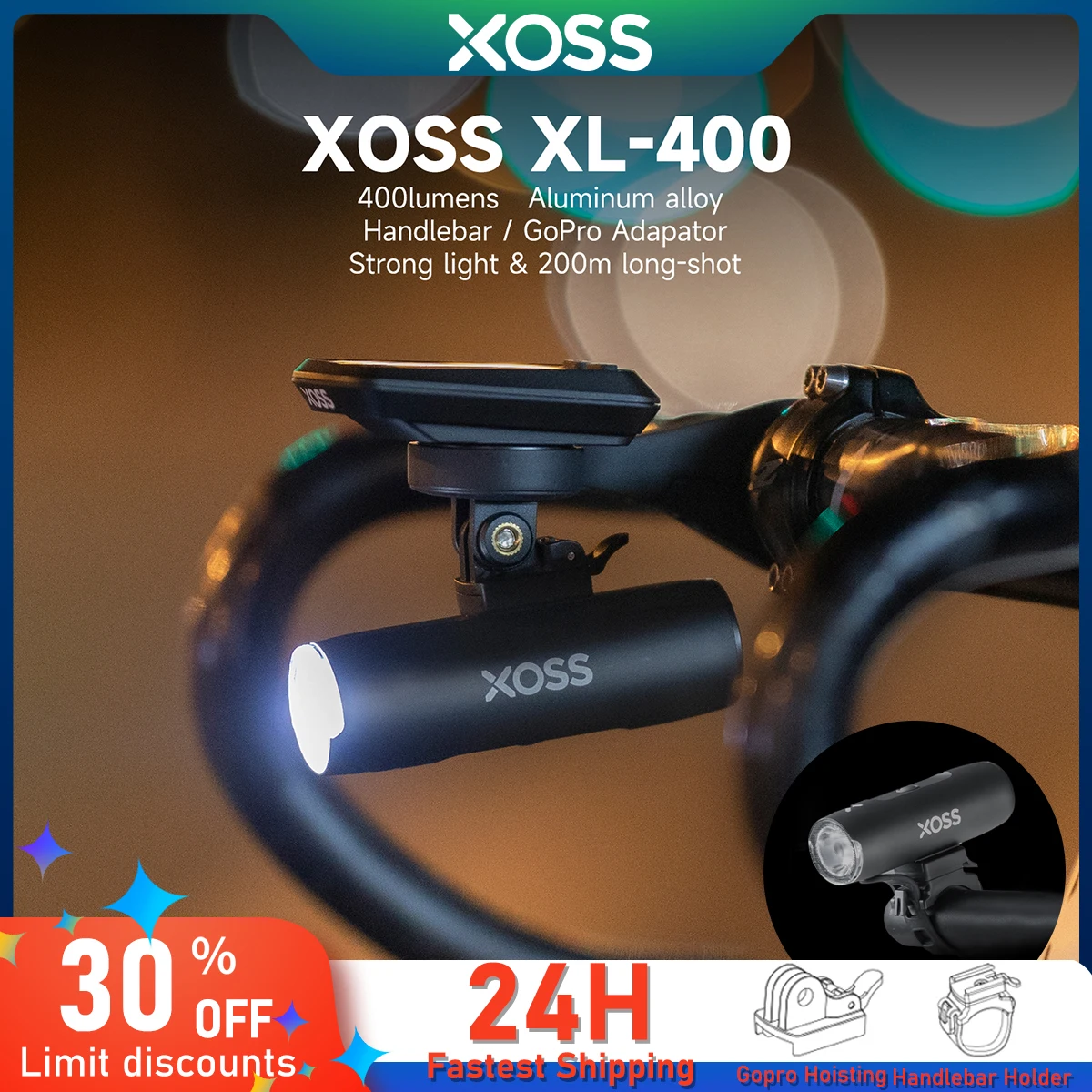XOSS Bike Headlight Waterproof USB Rechargeable Road MTB Front Lamp Bicycle - £18.32 GBP+