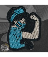 Strong Woman with Mask in Blue Shirt Iron On Patch Embroidered Craft App... - €3,41 EUR