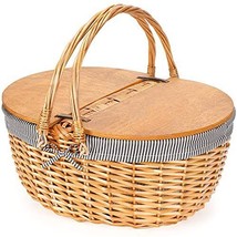 Wicker Picnic Basket Wooden Split Lid Picnic Basket, Vintage-Style Wicker Hamper - £53.08 GBP+