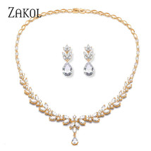 ZAKOL New Unique Leaf & Teardrop Cubic Zirconia Necklace Earrings Jewelry Sets f - £28.12 GBP