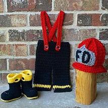 Baby Photography Prop Handmade Knit Crochet Firefighter Baby Clothes Fireman Cap - £15.43 GBP