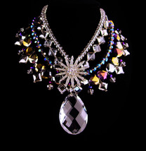 Vintage Dramatic parure - HUGE necklace - vintage starburst brooch - purple crys - £227.77 GBP
