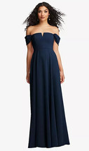 Dessy 3124..Off-the-Shoulder Pleated Cap Sleeve A-line Dress..Midnight..... - $84.55