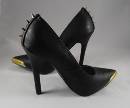 Charlotte Russe Women&#39;s Black Spiked Studded Spikes Heels Gold-Toned Toe... - $24.95