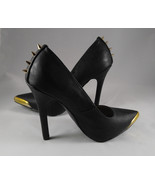Charlotte Russe Women&#39;s Black Spiked Studded Spikes Heels Gold-Toned Toe... - $34.06 CAD